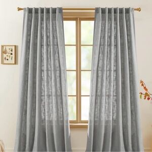 Mercer41 Sophisticated gray Curtains faux linen 4 Panels total 120 inch long